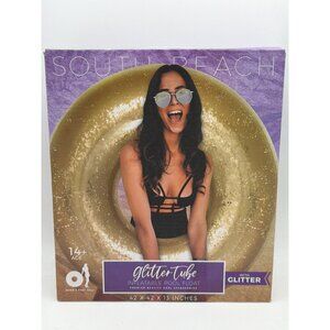 South Beach Glitter Tube Inflatable Pool Float With Sparkling Gold 42"x42"x13" P